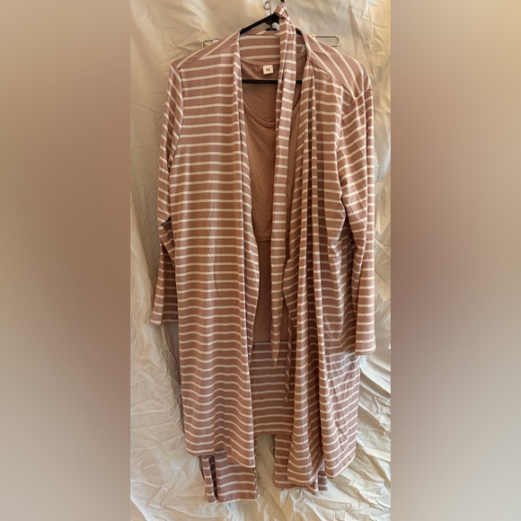 swomog Other - Elegant Striped 3 piece Postpartum Pajama set- tank, pants, and robe
